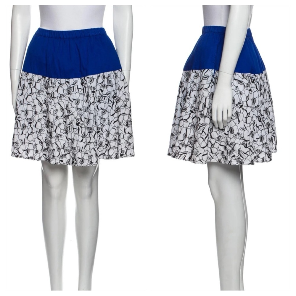 Anthropologie XL Postmark Bellflower Bloom Embroidered Mini Skirt Blue White